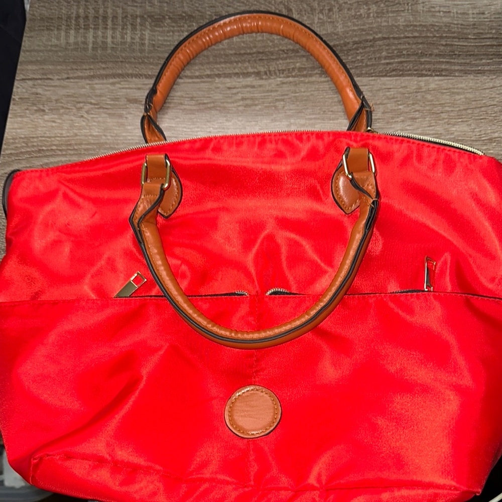 Casual Red and Brown Tote Bag with Slouchy Design